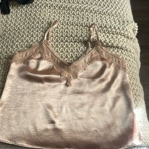 Satin lace trim tank